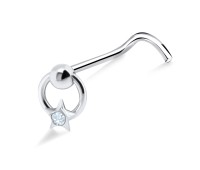 Ring Star Shaped Silver Curved Nose Stud NSKB-445